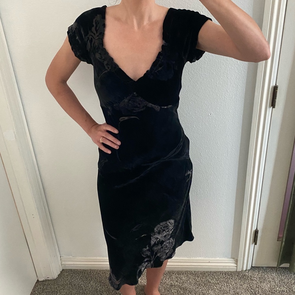 2002 Betsey Johnson Black Velvet Burnout Dress